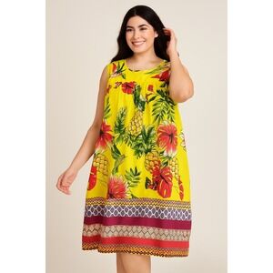 Only Necessities Tropical Pineapple Floral‎ Sleeveless Dress Plus Size 3X Summer